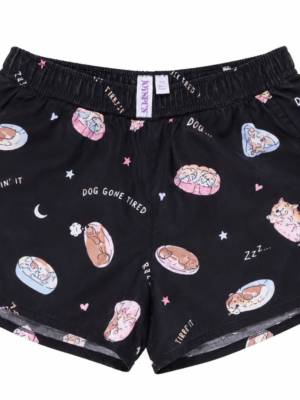 Jolyspun Women's Black Dog Print Sleep Shorts